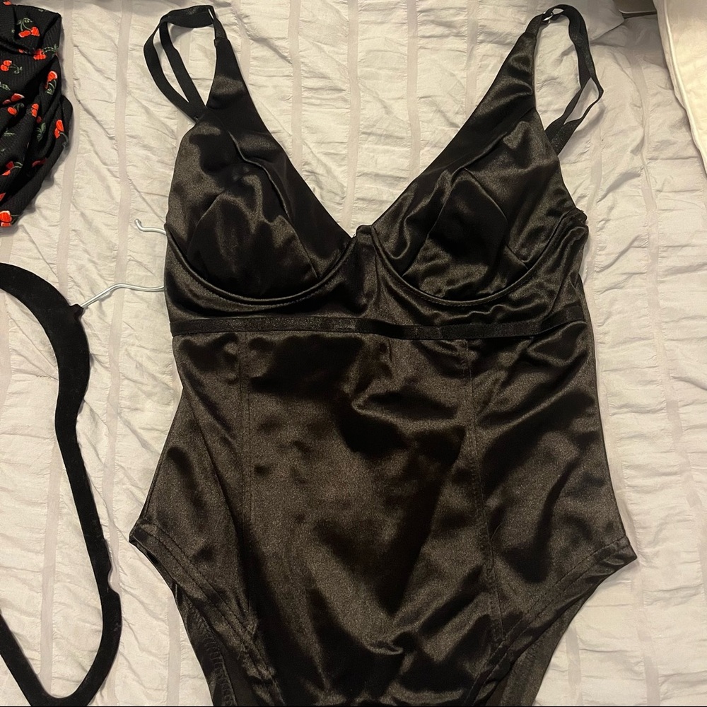 Black satin bodysuit size small